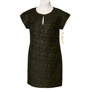 Kay Unger Sheath Cocktail Dress Size 12 Jacquard Metallic Black Knee Length NWT